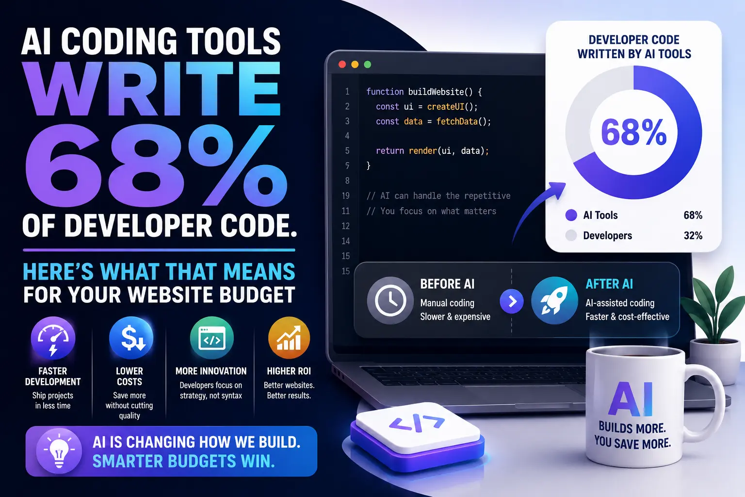 AI Coding Tools Write 68% of Developer Code. Here's What That Means for Your Website Budget