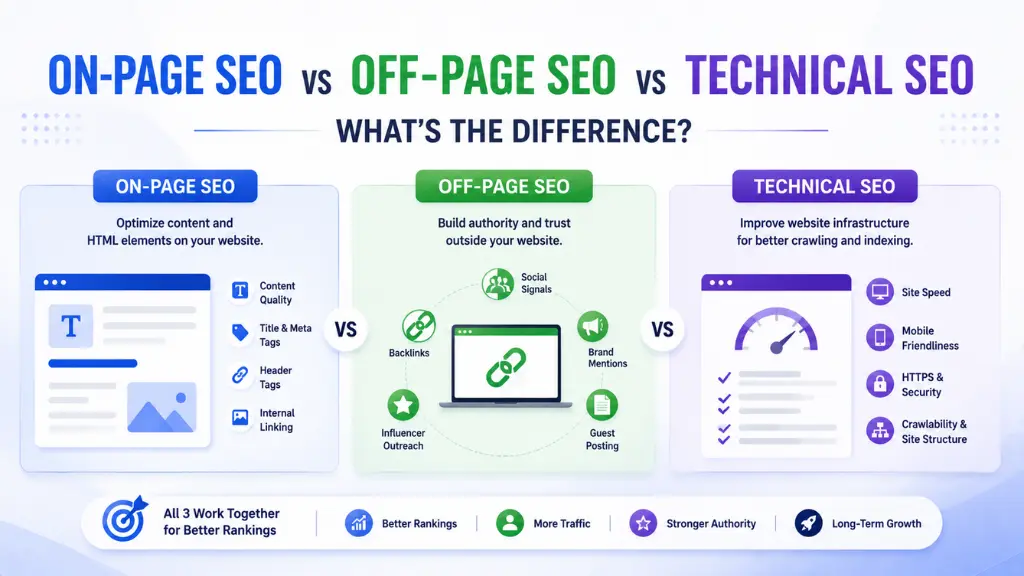 On-Page SEO vs Off-Page SEO vs Technical SEO: What's the Difference?