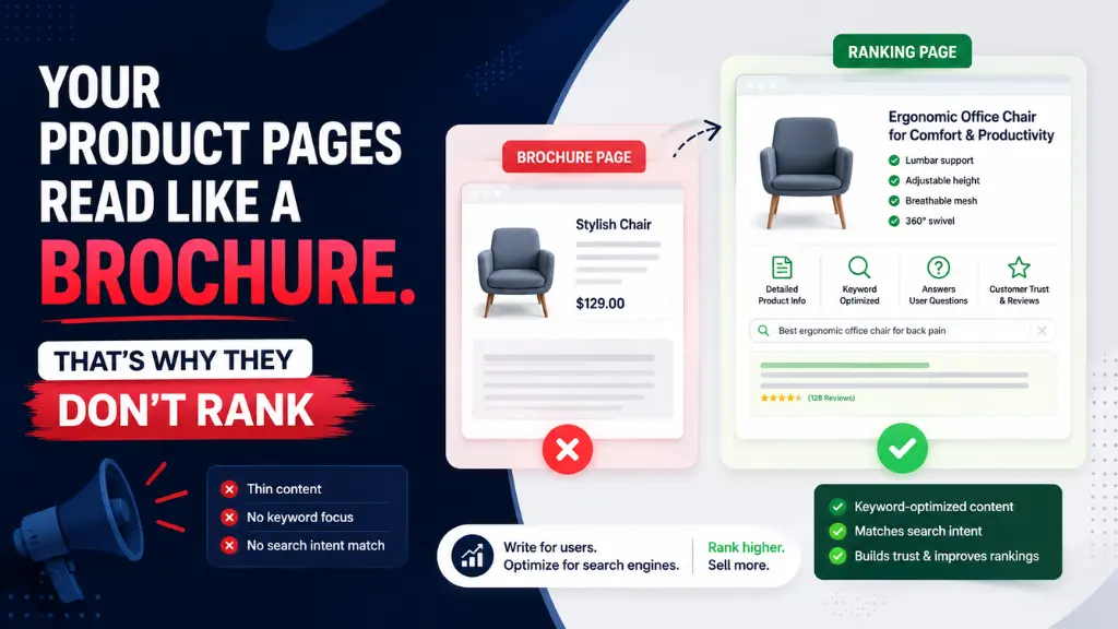 Your Product Pages Read Like a Brochure. That's Why They Don't Rank